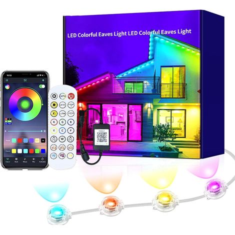 Lumière extérieure permanente de 15 m, lumières RVB avec télécommande de contrôle par application, lumières LED étanches IP67, lumière extérieure pour maison, Halloween, toit, jardin (1/5)