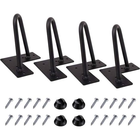 Möbelbeine aus Metall, 10 cm, Haarnadel-Tischbeine für DIY-Schränke und Betten, mit Schrauben und Bodenschonern, 4 Stück