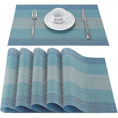 lot De 6 (bleu) Sets De Table En Pvc Antidrapant Lavable Rsistant La Chaleur Sets De Table Rectangulaires (45 X 30 Cm) Pour Salle Manger, Table (1/5)
