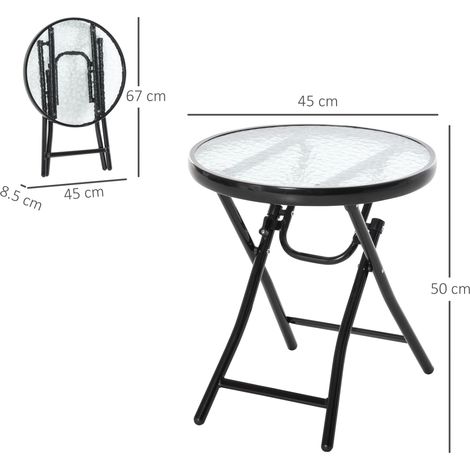 Table d'appoint ronde, table pliante, table de jardin avec plateau en verre, Ø 45 cm, en métal noir, pour balcon et terrasse (1/5)