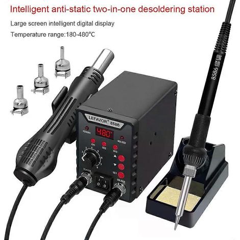 Lefavor 8586 Lötstation 2 in 1 Heißluftpistolen-Lötstation mit 3 Temperaturspeichern Heißluftpistole Lötkolben Schweißwerkzeug (1/4)