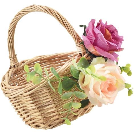 Ensemble de 2 paniers à fleurs en osier pour mariage, pour demoiselles d'honneur, rangement de cuisine et accessoires de barbecue. (1/4)