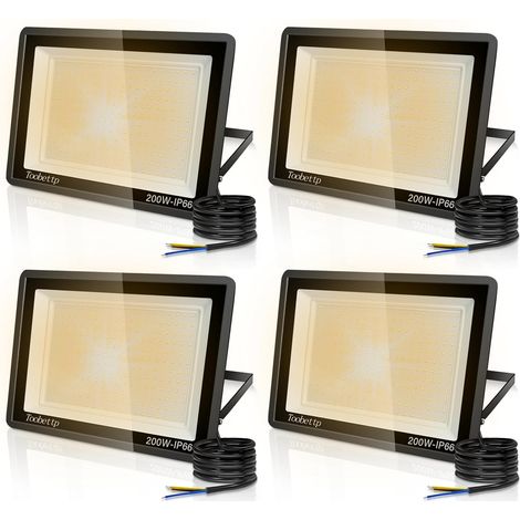 4PCS 200W Projecteur LED Extérieur, Spot LED Exterieur 20000LM Super Lumineux 3500K Blanche Chaude Éclairage de Sécurité Extérieur IP66 Imperméable pour Garage Jardin Terrasse Parking (1/5)