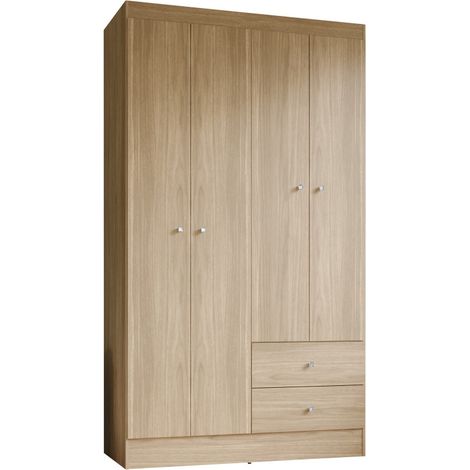 Armoire Penderie 4 Portes 2 Tiroirs 5 Niches Chêne L 102.4 H 182.4 P 46.3 cm (1/5)