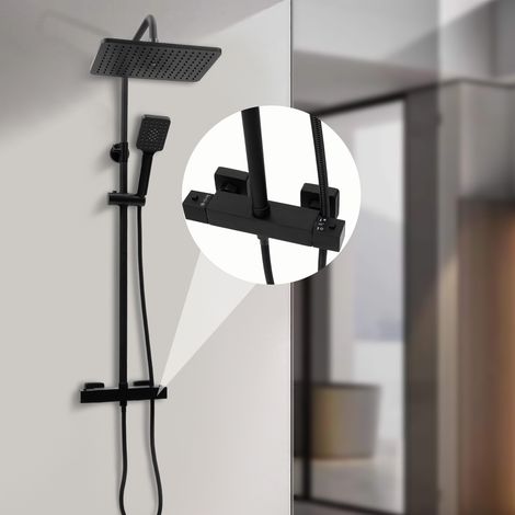 Shower System With Thermostat Rain Shower Square Shower Faucet Shower Set Hand Shower Thermostatic Exposed Bathroom Shower Faucet Set Shower Fixture Rainfall Shower Head Handheld Shower Cross Handle W (1/5)