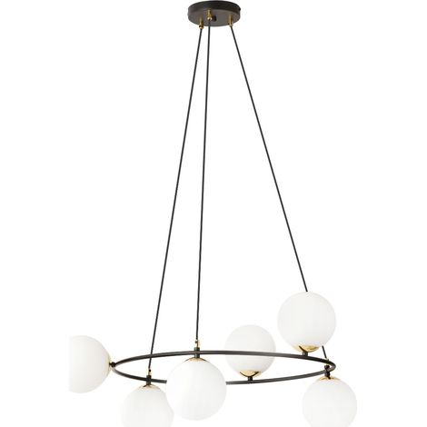 Suspension Azura Ø75 noire verre opale 6xE14 Emibig (1/5)