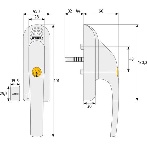 Abus Fg300A Al0125 Maniglia con Blocco, Serratura a Spinta con Cilindro, Chiusura a Chiave Maestra e Allarme Integrato, Livello di Sicurezza: 7, 71899, Bianco (1/5)