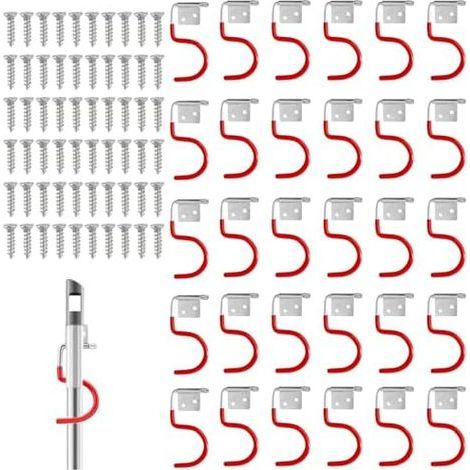 Set mit 30 roten Metallwandhaken für Werkzeughalter, Garagenaufbewahrung, mit 60 Schrauben, Gartengeräte-Regalsystem - (1/5)