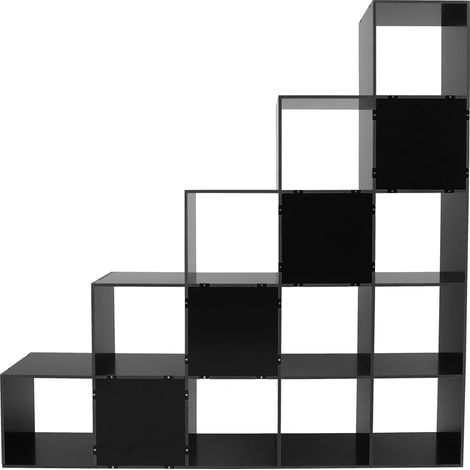 Étagère d'angle en forme de L à 15 cubes - En PVC - Avec paroi arrière - Dimensions : 146 x 146 cm - Charge maximale : 70 kg - Pour salon, bureau, chambre d'enfant - Noir (1/5)