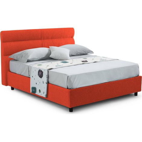 Letto Piazza e Mezza Brinzio, Materasso Incluso, Sfoderabile Made in Italy, Contenitore, Arancione