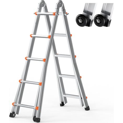 Échelle télescopique à cadre en A, échelle extensible compacte en aluminium, 5120 mm, échelle de camping-car pliable portable multifonction pour devoirs, toit intérieur et extérieur, 149,7 kg (1/5)