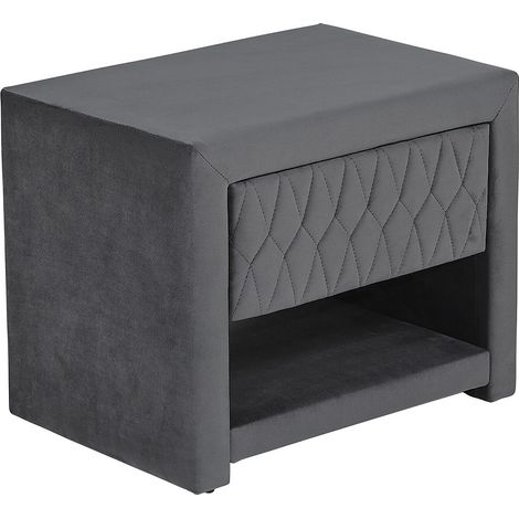 Table de chevet - 1 tiroir et 1 niche - Tissu velours - Gris - DANIELE