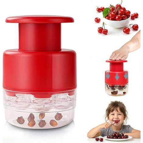 Dénoyauteur de cerises 7 en 1 en acier inoxydable avec protection anti-éclaboussures, dénoyauteur facile à utiliser par bouton-poussoir pour cerises, olives et fruits (1/4)