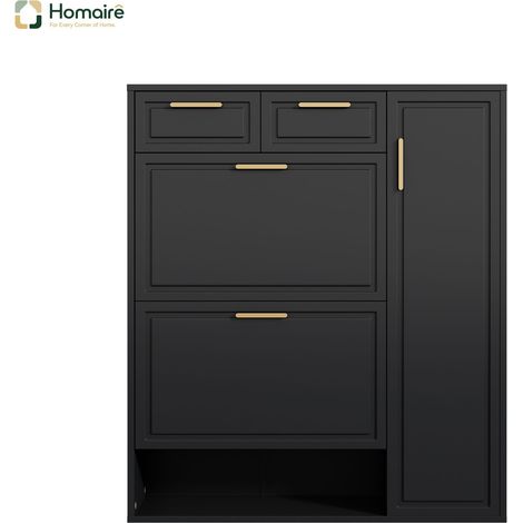 Flur- Garderobenschrank schwarz aus Polyester 95 x 24 x 107 cm HOMAIRE (1/5)
