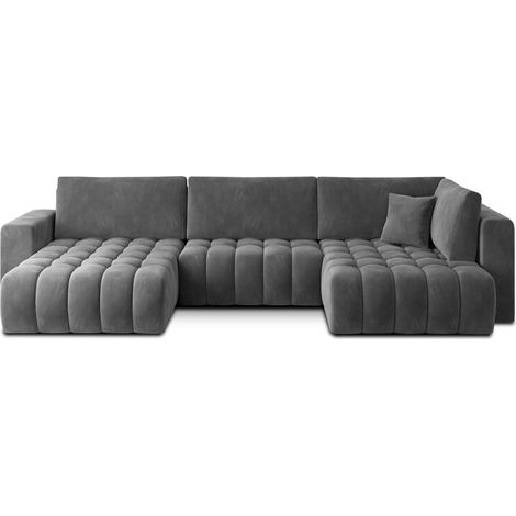 Sofá de esquina BONITA convertible 6 plazas gris oscuro efecto terciopelo – izquierda – 350x175cm (1/3)