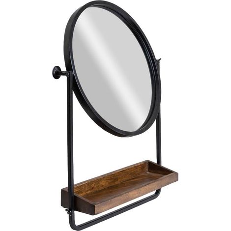 Miroir rond avec étagère en bois et métal Gary (1/5)