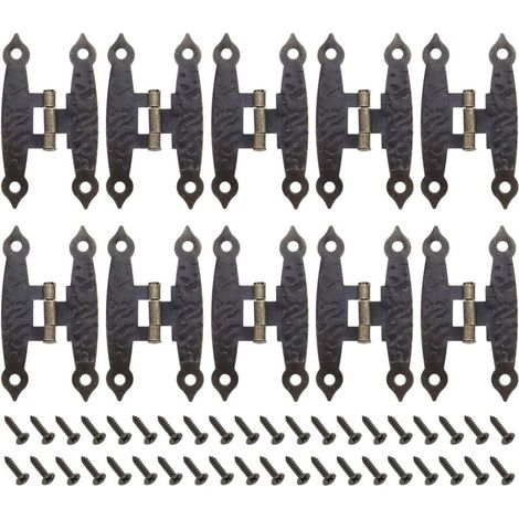 Lot de 10 charnières vintage en métal avec vis - Charnières antiques en forme de H - Accessoires de meubles pour armoires, boîtes à bijoux, étuis en bois - Bronze