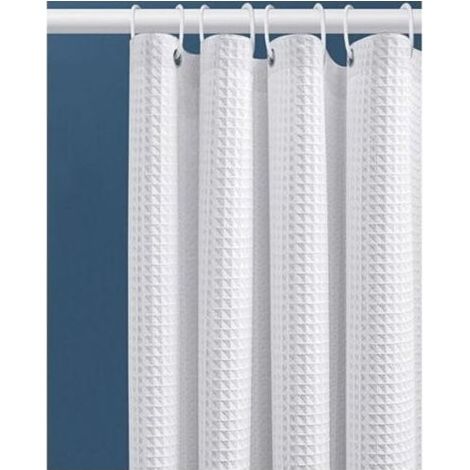 80x180CM (Blanc) Rideau de Douche Gaufre avec Anneaux en Métal Rideau de Douche Baignoire Anti Moisissure Tissu Rideau Salle de Bain Robuste pour Baignoire Cabine de Douche, Ourlet Lesté (1/4)