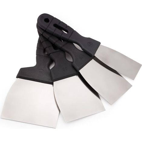 JSSEVN - Stainless Steel Putty Knife - 4 Pieces - 40mm 60mm 80mm 100mm - Set of 4 Plastering Knives with Flexible Blades - Painter's Spatulas (1/4)