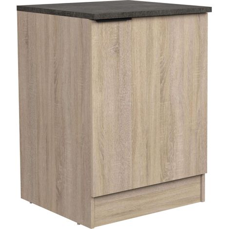 Módulo Cocina Inferior Arko Estilo Industrial en Color Roble Áspero y Negro con 1 Puerta y 1 Estante Interno 60x60x86 cm