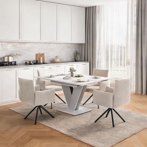 Ensemble de table extensible et 6 chaises pivotantes blanc en MDF (1/5)