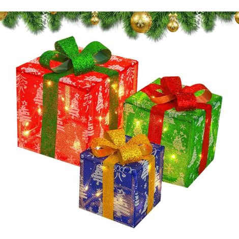 Scatole regalo luminose natalizie da 3 pezzi, decorazioni natalizie, scatole regalo, scatole regalo sotto l'albero di Natale, decorazioni per interni per decorazioni stagionali (1/5)