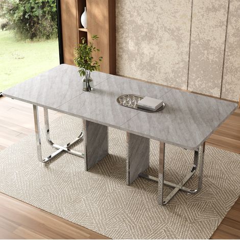 MEUBLIV Table à manger 180x80x75 cm grise – pieds en métal, 6 à 8 personnes (1/5)