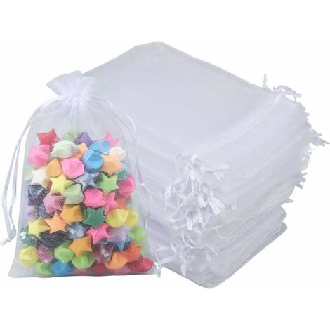 Organza Sachets Pochettes Cadeau en Organza 10x15cm, 100Pcs Sac à Bijoux, pour Mariage Bonbons, Blanc (1/5)