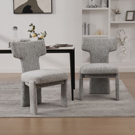 Set aus 2 modernen Hocker-Sesseln aus Shantung-Stoff mit Naturholzfüßen aus Hevea-Holz – runde, armlehnlose Sessel ideal für Wohnzimmer, Schlafzimmer, Restaurant, Café, Esszimmer und Eingangsbereich (