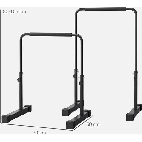 Station de dips, hauteur réglable de 80 à 105 cm, légère, antidérapante, supporte jusqu'à 120 kg, en acier, noire (1/5)