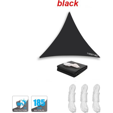 (Noir, 3x3x3m) Voile d'ombrage triangulaire imperméable, résistante à la pluie, adaptée aux balcons, patios et à une utilisation en extérieur. (1/4)