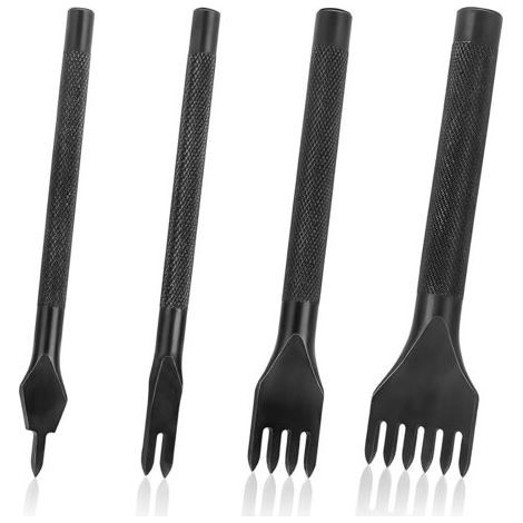 Hole Punch Tool Kit 4mm DIY Sewing Tools Leather Hole Punch Steel Craft Lacing Sew Chisel Set 1/2/4/6 Prongs 4Pcs (1/5)