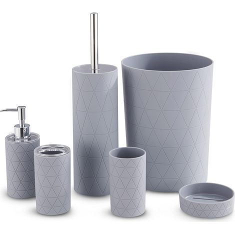 Ensemble de 6 Accessoires élégants pour Salle de Bain et évier - Kit de Rangement Moderne Comprenant gobelet, Brosse à Dents et Porte-Brosse de Toilette, Distributeur de Lotion, Porte-Savon et (1/5)