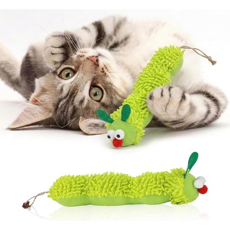 Jouet peluche chenille à herbe à chat à attraper, long oreiller jouet doux garni de herbe à chat naturelle, jouet à mâcher interactif pour chatons d'intérieur pour le jeu quotidien, les câlins et l'ex (1/5)