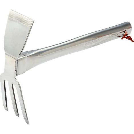 Houe à main en acier inoxydable, outil de jardin extérieur pour scarifier, creuser, désherber, planter (14,25" x 23", chromée)