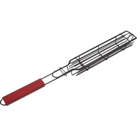 Panier Grill BBQ Kebab avec Verrou Poignée Bois pour Barbecue Extérieur Grille Fer Durable Facile à Utiliser