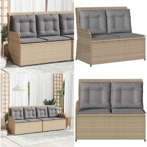 Gartenbank Verstellbar mit Kissen Beige Poly Rattan - Relaxbank - Sitzbank (1/5)