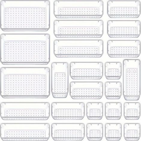 Lot de 25 Organisateurs de Tiroir 4 Tailles, Rangement Tiroir en Plastique Transparent Parfait pour Salle de Bain, Coiffeuse, Bureau, Cuisine, Outils et Maquillage (1/5)