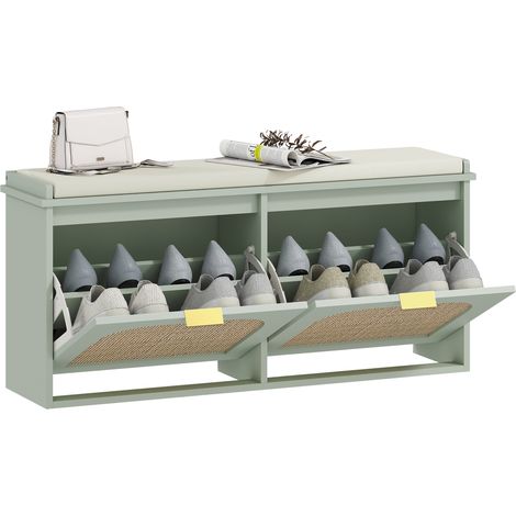 Banc à chaussures avec assise rembourrée et tiroirs vert 104 x 26 x 47,5 cm