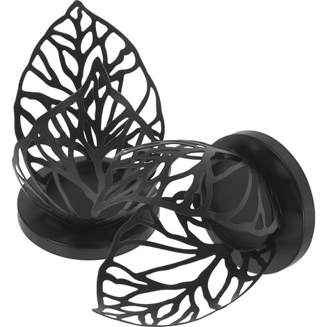 Lot de 2 bougeoirs chauffe-plat, décorations de table pour mariage, petits bougeoirs en fer forgé ajouré en forme de feuille, style romantique, noir. (1/5)