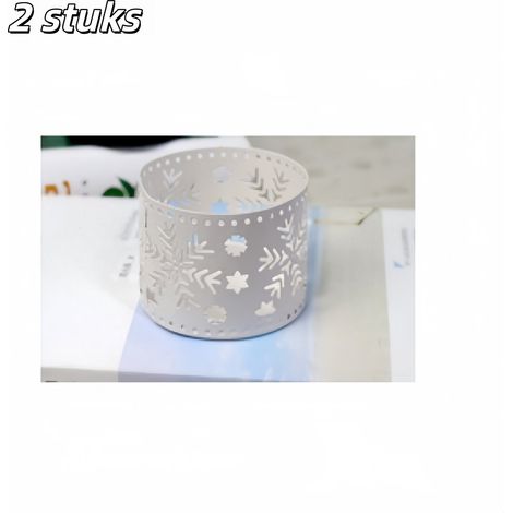 2 bougeoirs en fer forgé ajouré à motif flocon de neige pour Noël et fêtes, adaptés aux fenêtres et tables, bougies non incluses, blancs (1/5)