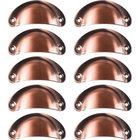 10PCS Vintage Shell Handle Retro Door Knob Iron Door Handles with Screws - 8.2 x 3.5 CM Copper Red