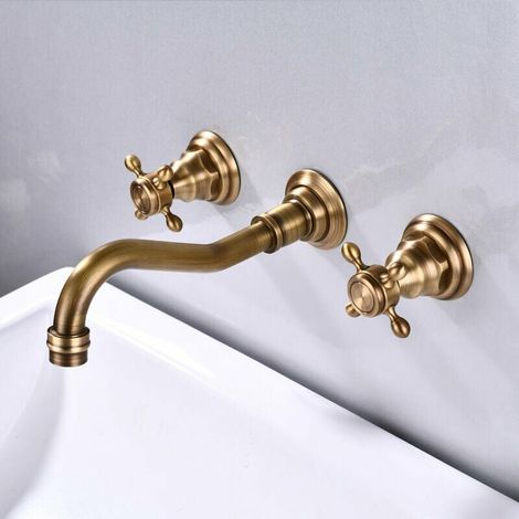 Galozzoit – Wall-mounted mixer tap for washbasin, 3 holes – Brass 59 with oil-rubbed bronze finish – Removable aerator for water saving (1/5)
