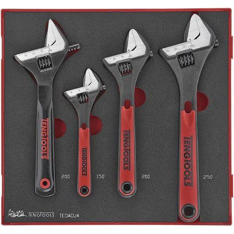 Jeu de clés à molette Foam2 tray 15 ° angle 4 pièces Teng Tools TEDADJ4
