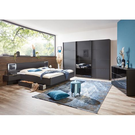 Schlafzimmer Set mit Schwebetürenschrank, 270cm breit, in graphit mit schwarz BRIXEN-43 (1/5)