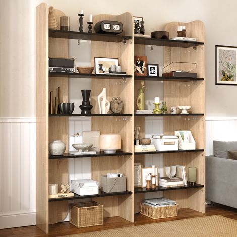 Libreria 5 ripiani 135 x 25 x 160 cm grande capacità scaffale aperto autoportante con divisori interni stile moderno per soggiorno ufficio - legno naturale e nero (1/5)