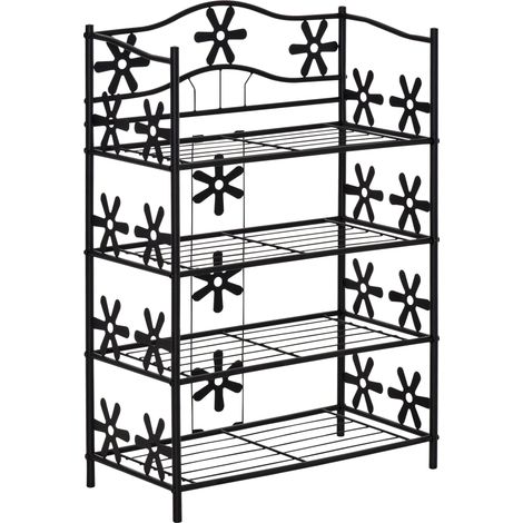 Schwarzes Schuhregal aus Metall mit 4 Ebenen, 59,5 x 30 x 92 cm (1/5)