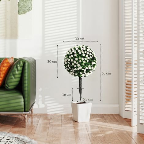 Bouquets de roses artificielles blanches, résistantes aux intempéries et UV, idéales pour terrasse et jardin, pack de 2 rosiers décoratifs, hauteur 55 cm, fleurs durables et réalistes. (1/5)