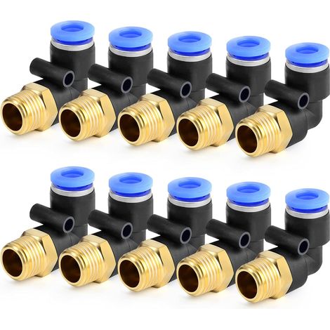 10 - Raccord Pneumatique - Coude Push To Connect - Tube 4mm X 1/8 BSP Mâle - Pour Système Air Comprimé - Nickel - 4mm X 12mm (1/5)