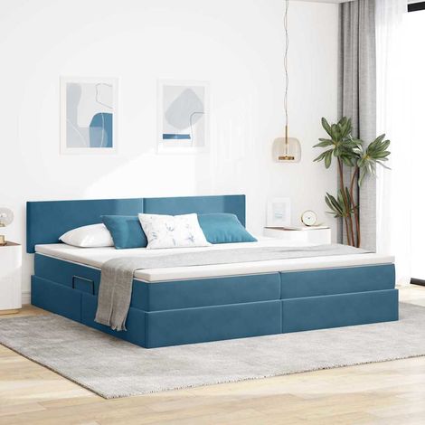 Aufbewahrungsbett mit Matratze Dunkelblau 200 x 200 cm Samt (1/5)